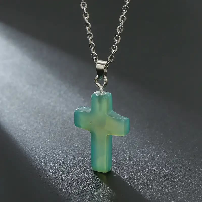 Christianartworkshop Collier pendentif croix en pierre naturelle - Aventurine - image 15