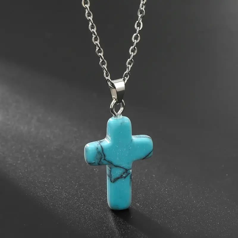 Christianartworkshop Collier pendentif croix en pierre naturelle - Turquoise - image 9