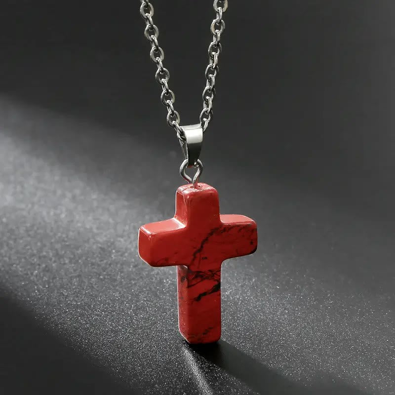 Christianartworkshop Collier pendentif croix en pierre naturelle - Redstone - image 5