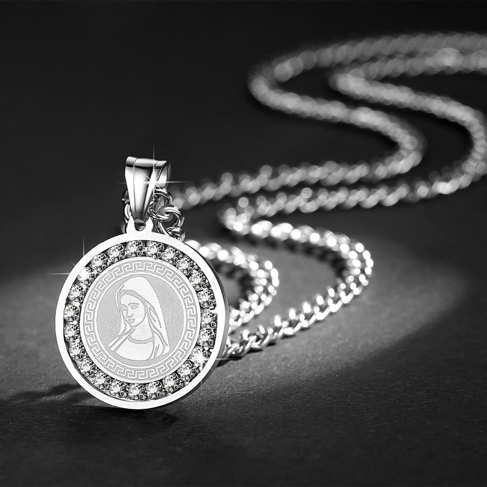 Christianartworkshop Collier pendentif Vierge Marie en titane serti de zircon - Argent - image 4