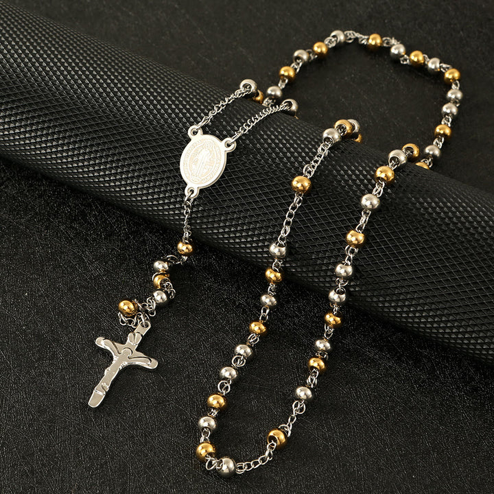 Chapelet crucifix Saint Benoît en perles d'acier inoxydable - Multicolore - image 0