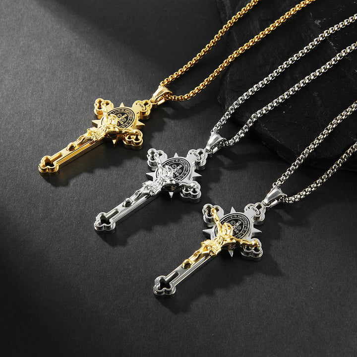 Christianartworkshop Collier crucifix avec symbole de saint Benoît - image 9