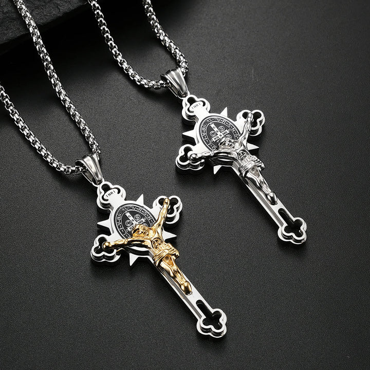 Christianartworkshop Collier crucifix avec symbole de saint Benoît - image 2