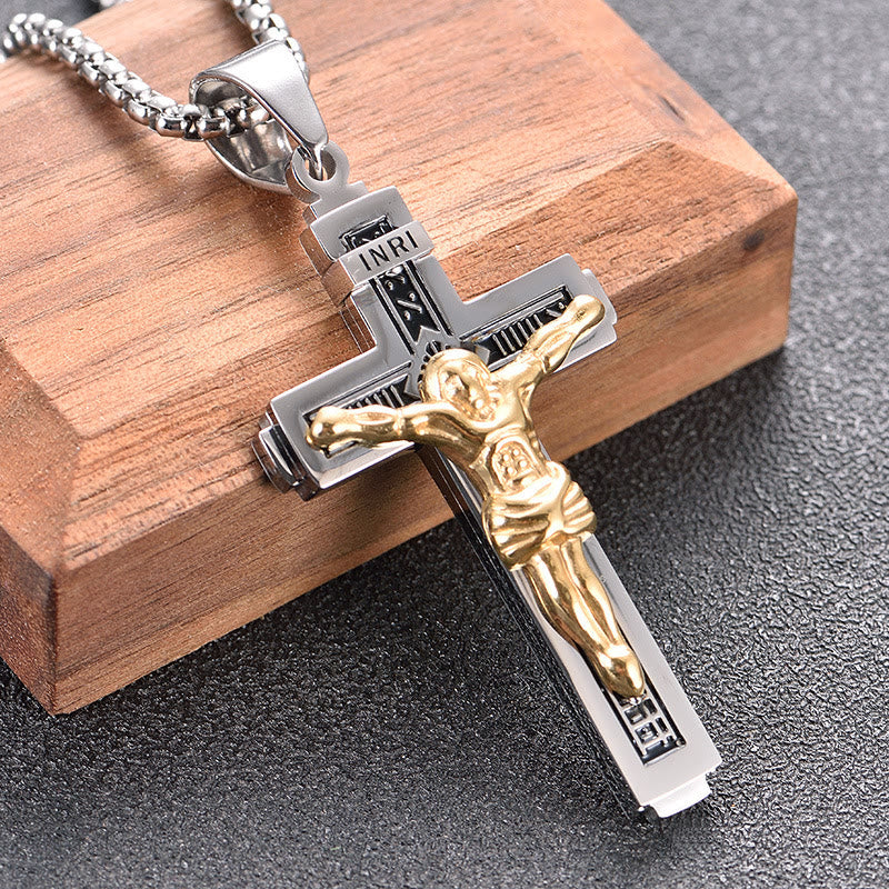 Christianartworkshop Collier crucifix en titane, créé par un artiste chrétien (Crafted Jesus Christianartworkshop) . - Argent-or - image 0