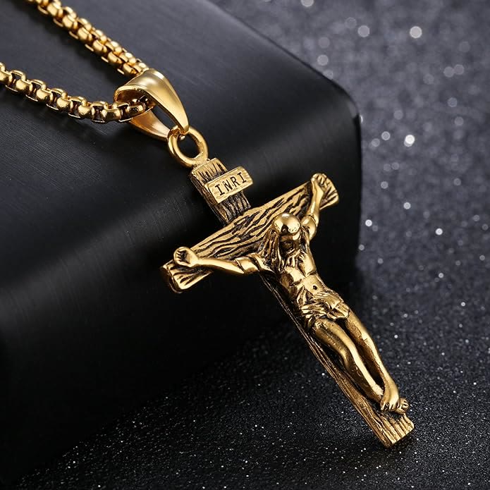 Christianartworkshop Collier pendentif crucifix - Or rétro - image 0