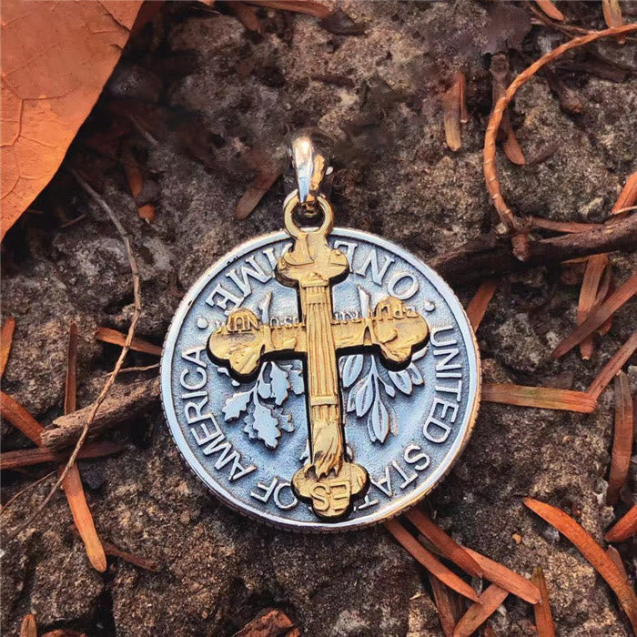 Christianartworkshop Collier pendentif vintage en forme de croix double face - image 1