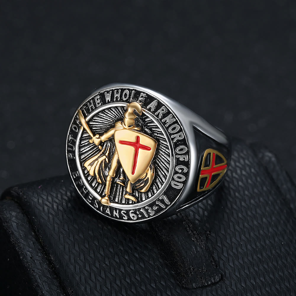 Bague en titane de protection en armure de chevalier Christianartworkshop - Argent-or - US 13 - image 0