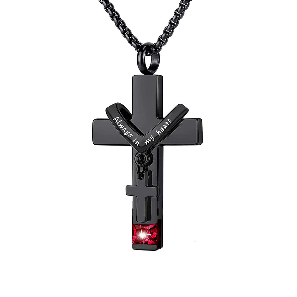 Christianartworkshop Collier pendentif urne funéraire double croix avec pierre de naissance des 12 mois - Janvier - image 7