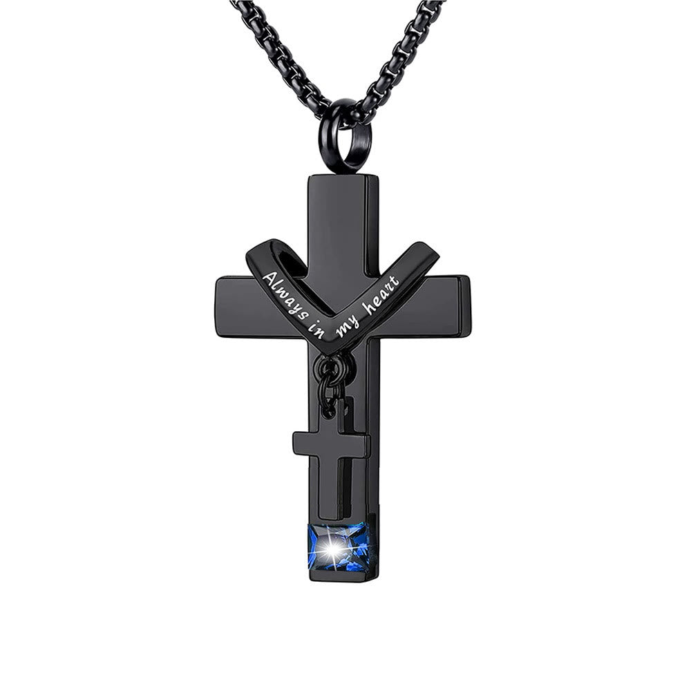 Christianartworkshop Collier pendentif urne funéraire double croix avec pierre de naissance des 12 mois - Septembre - image 15