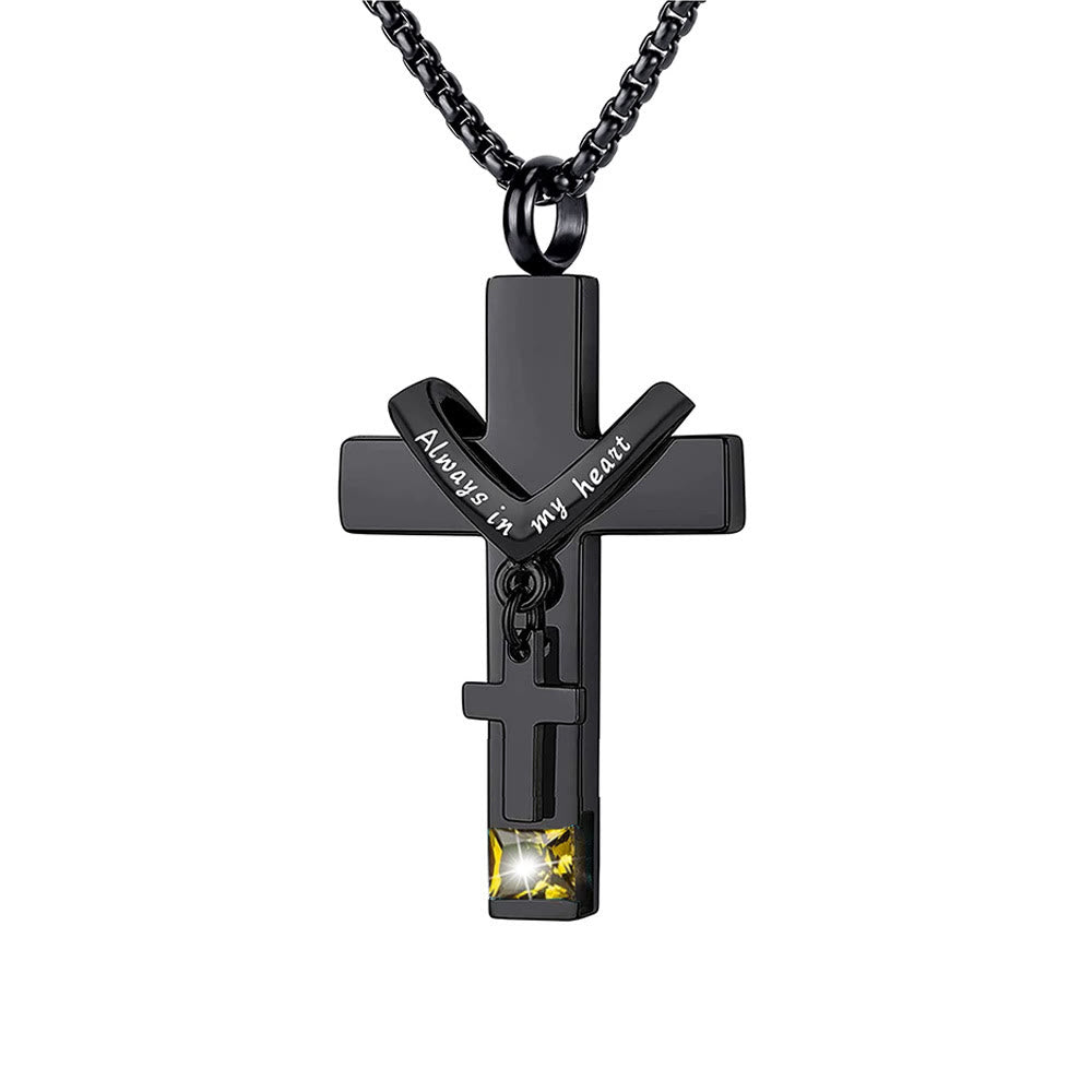 Christianartworkshop Collier pendentif urne funéraire double croix avec pierre de naissance des 12 mois - Novembre - image 17