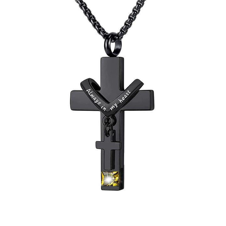 Christianartworkshop Collier pendentif urne funéraire double croix avec pierre de naissance des 12 mois - Novembre - image 17