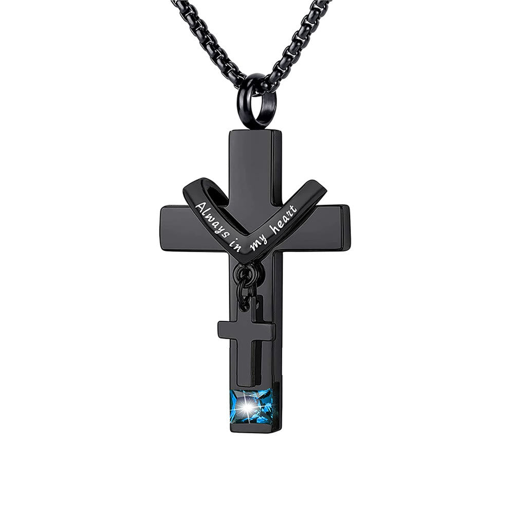 Christianartworkshop Collier pendentif urne funéraire double croix avec pierre de naissance des 12 mois - Décembre - image 18