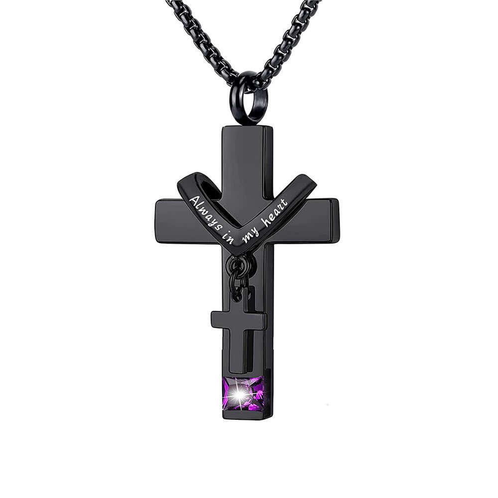 Christianartworkshop Collier pendentif urne funéraire double croix avec pierre de naissance des 12 mois - Février - image 8