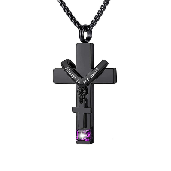 Christianartworkshop Collier pendentif urne funéraire double croix avec pierre de naissance des 12 mois - Février - image 8