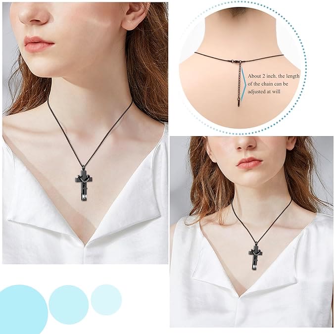 Christianartworkshop Collier pendentif urne funéraire double croix avec pierre de naissance des 12 mois - image 1