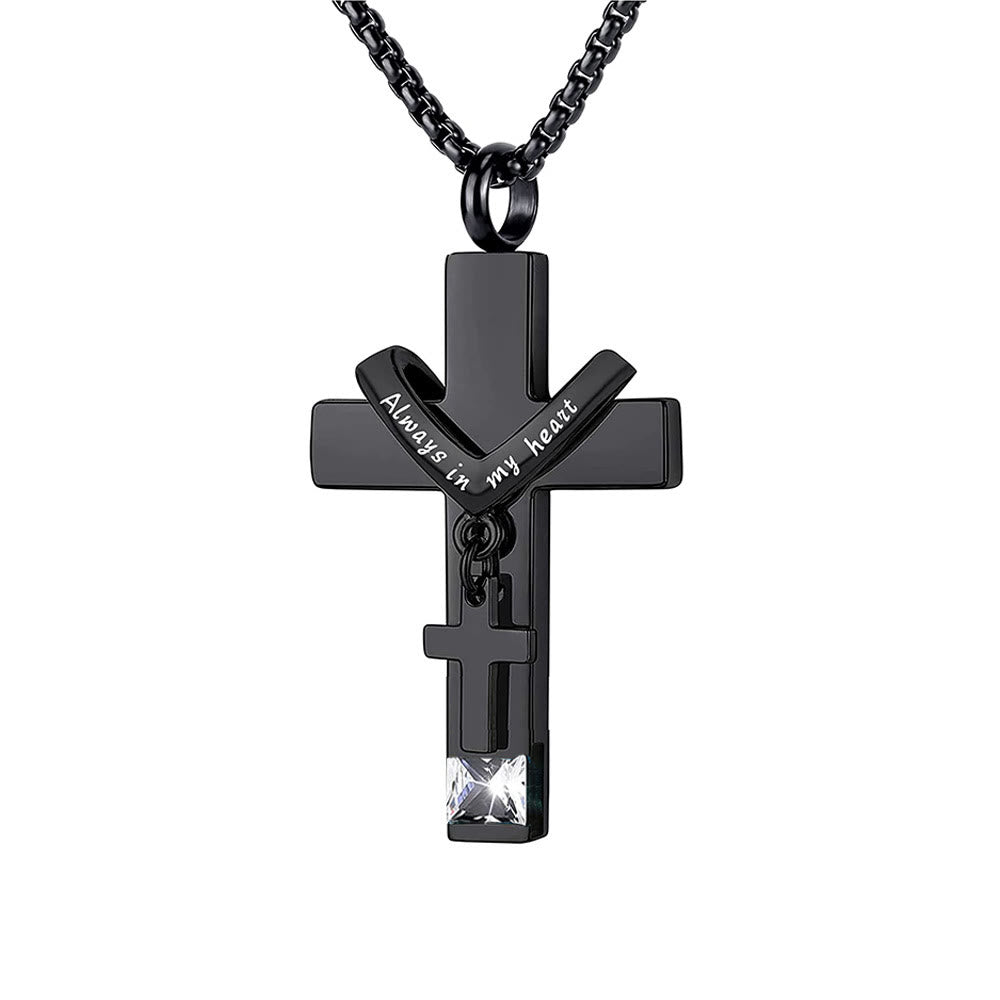 Christianartworkshop Collier pendentif urne funéraire double croix avec pierre de naissance des 12 mois - Avril - image 10