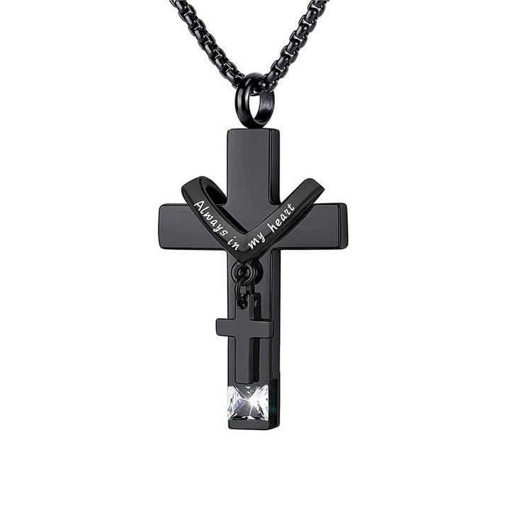 Christianartworkshop Collier pendentif urne funéraire double croix avec pierre de naissance des 12 mois - Avril - image 10