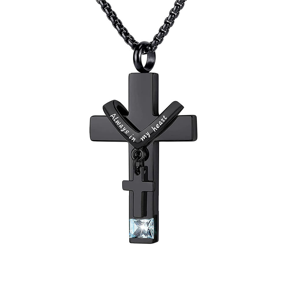 Christianartworkshop Collier pendentif urne funéraire double croix avec pierre de naissance des 12 mois - Mars - image 9
