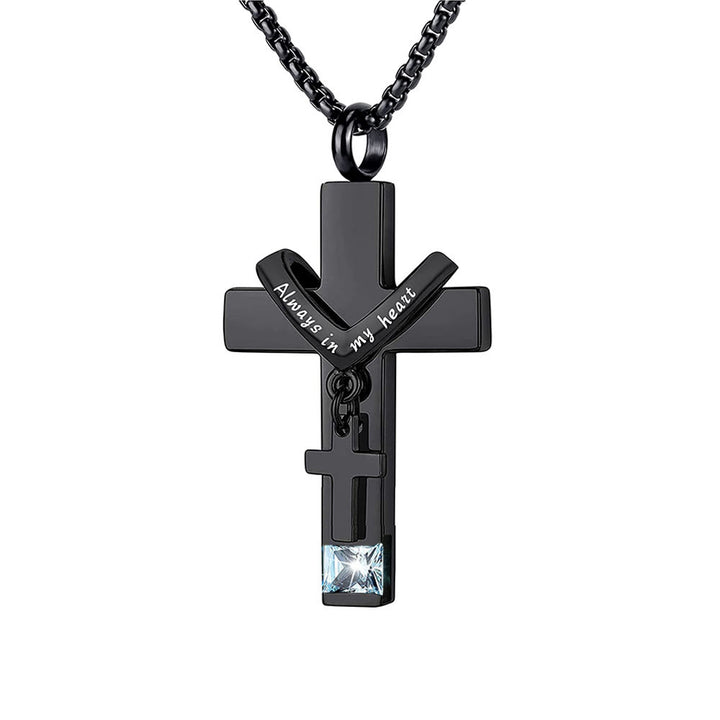 Christianartworkshop Collier pendentif urne funéraire double croix avec pierre de naissance des 12 mois - Mars - image 9