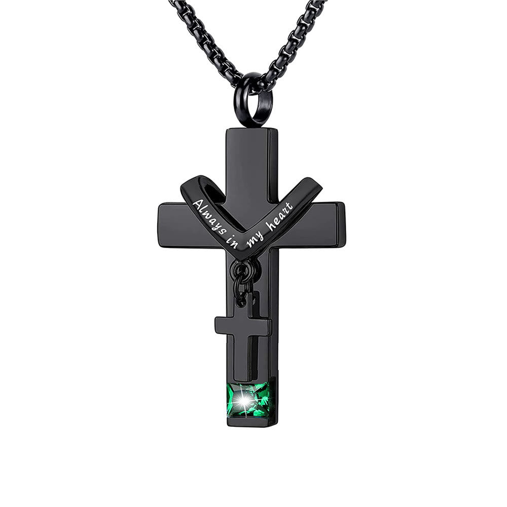 Christianartworkshop Collier pendentif urne funéraire double croix avec pierre de naissance des 12 mois - Peut - image 11
