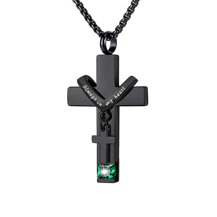 Christianartworkshop Collier pendentif urne funéraire double croix avec pierre de naissance des 12 mois - Peut - image 11