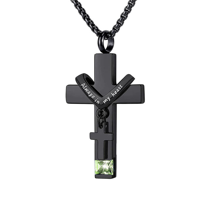 Christianartworkshop Collier pendentif urne funéraire double croix avec pierre de naissance des 12 mois - Août - image 14