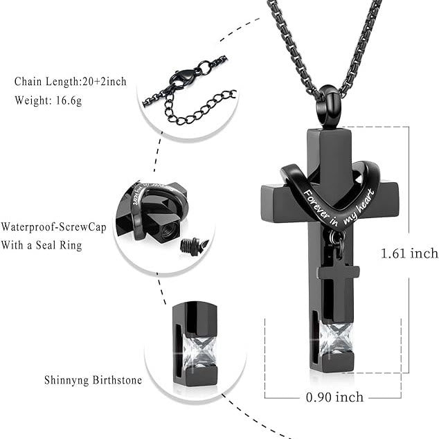 Christianartworkshop Collier pendentif urne funéraire double croix avec pierre de naissance des 12 mois - image 5