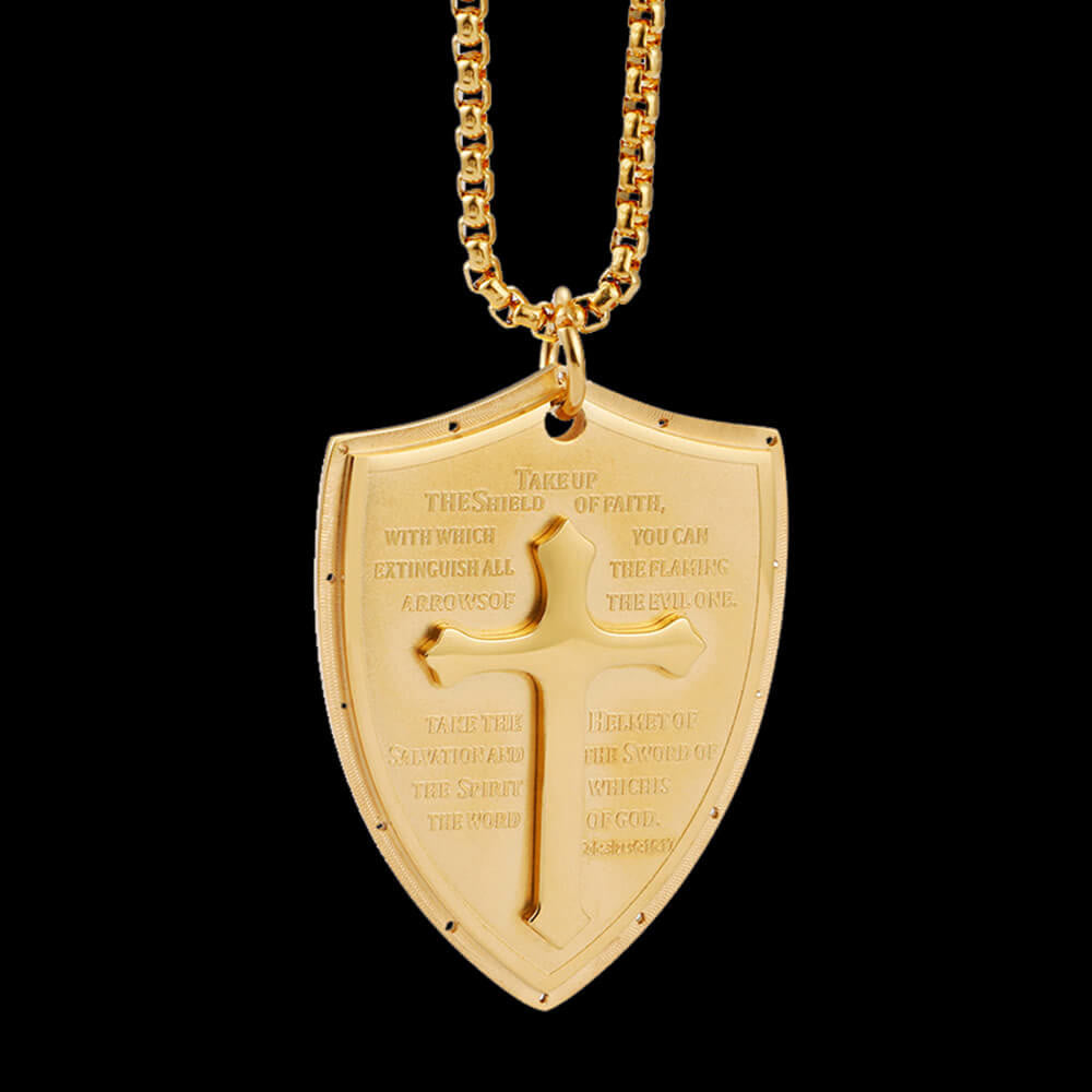 Christianartworkshop Collier pendentif croix et bouclier en acier inoxydable avec la prière du Seigneur - image 7
