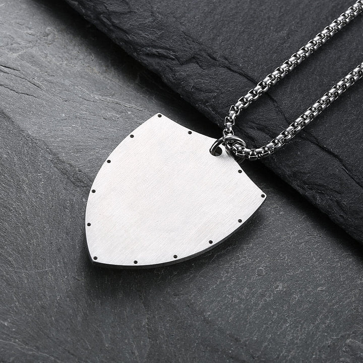 Christianartworkshop Collier pendentif croix et bouclier en acier inoxydable avec la prière du Seigneur - image 2