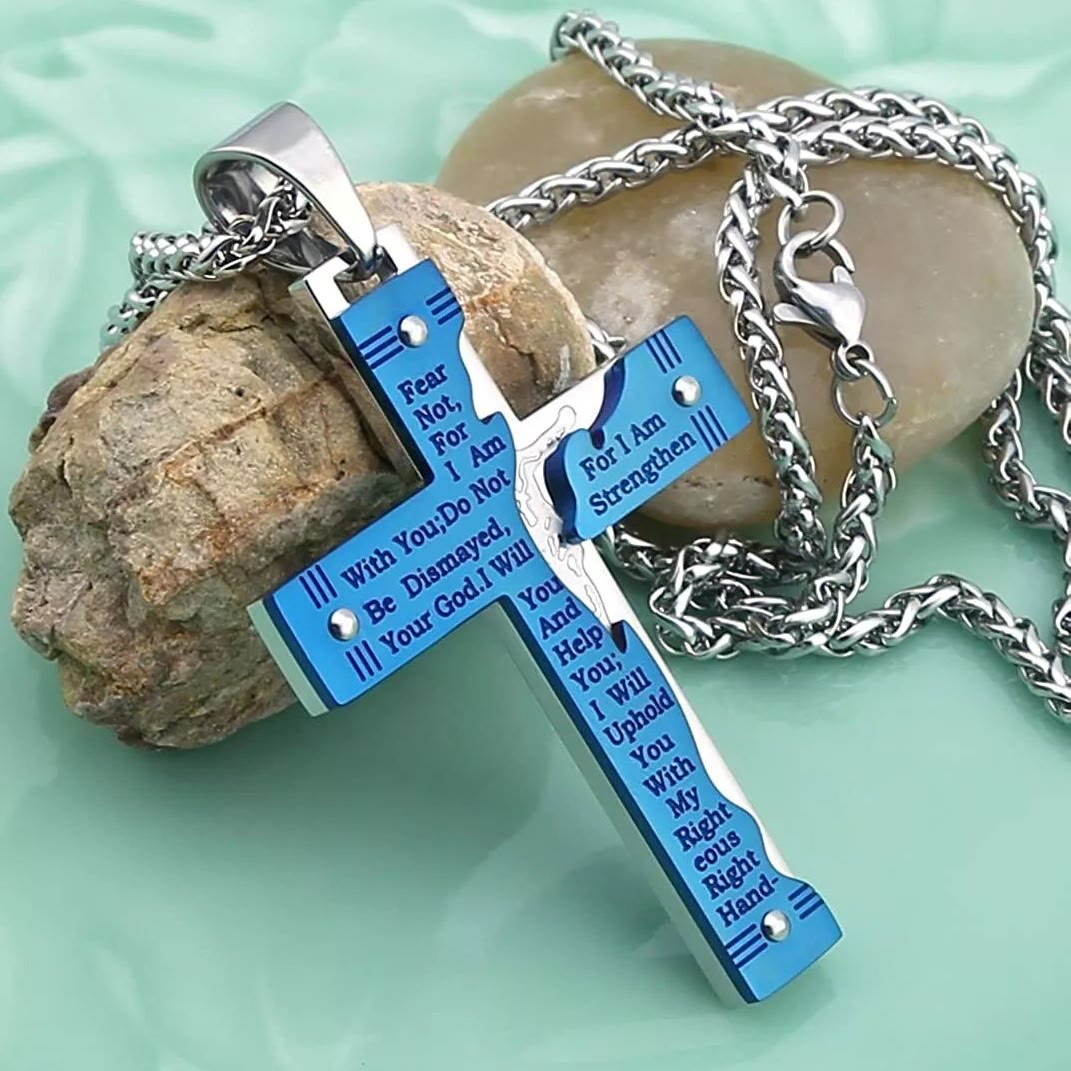 Christianartworkshop Jésus Christianartworkshop Crucifix Religion Pendentif Croix Collier - Bleu - image 5