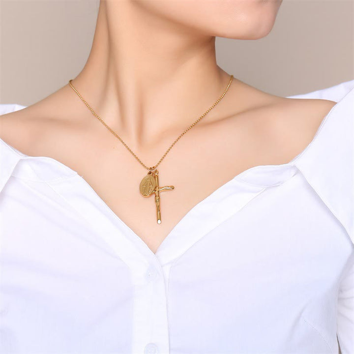 Christianartworkshop Collier en titane avec médaillon et crucifix de la Vierge Marie - image 2