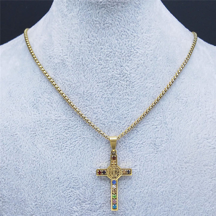 Christianartworkshop Croix de Saint Benoît, Bible et collier de cristaux - image 3