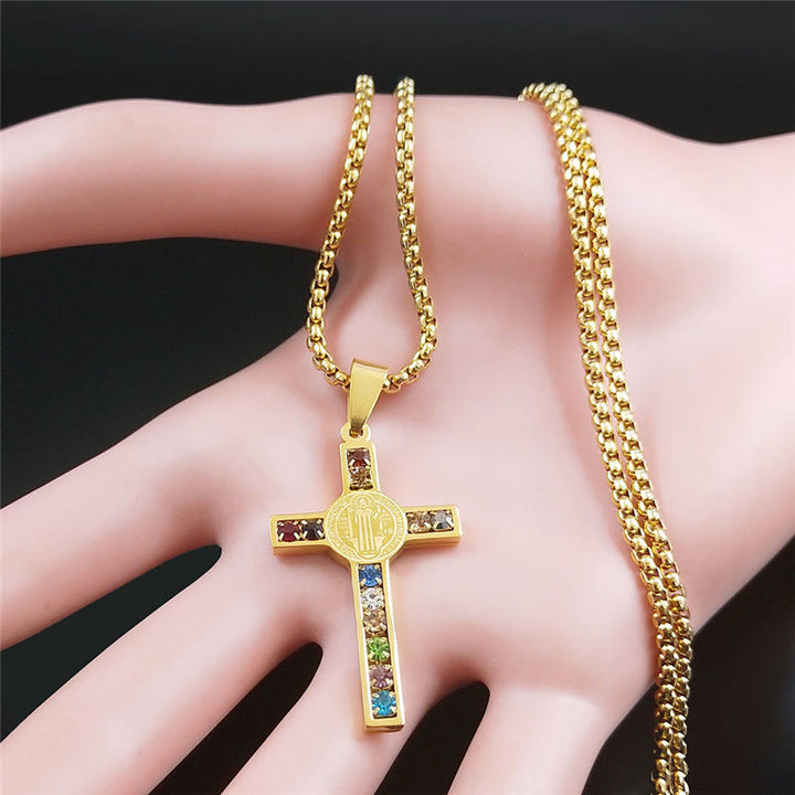 Christianartworkshop Croix de Saint Benoît, Bible et collier de cristaux - image 2