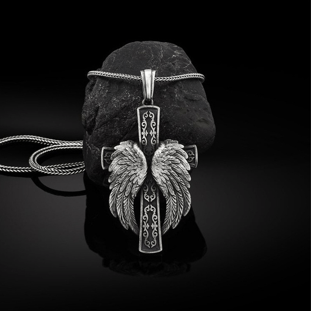 Christianartworkshop Collier chrétien avec pendentif croix ailée en argent - image 1