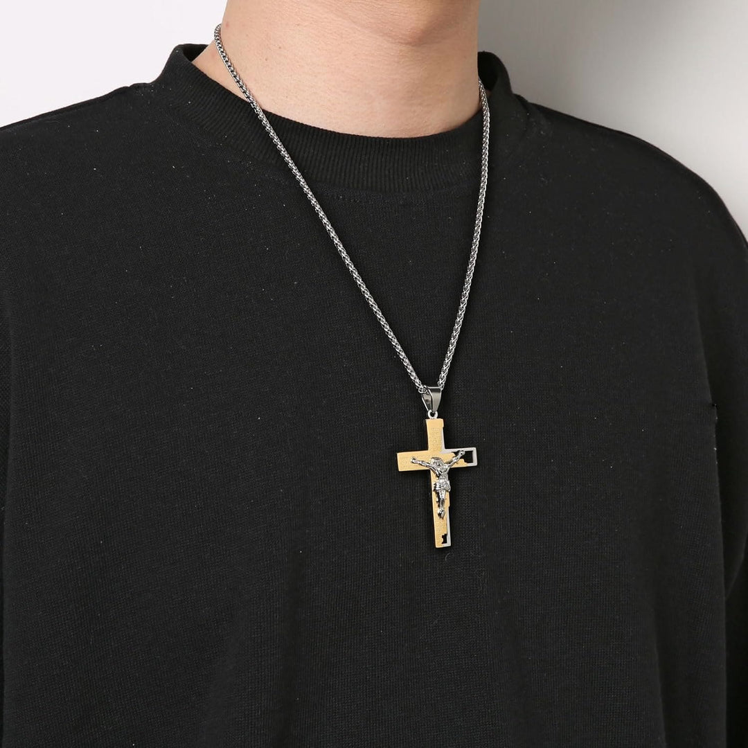 Christianartworkshop Collier pendentif crucifix en acier inoxydable avec chaîne - image 1