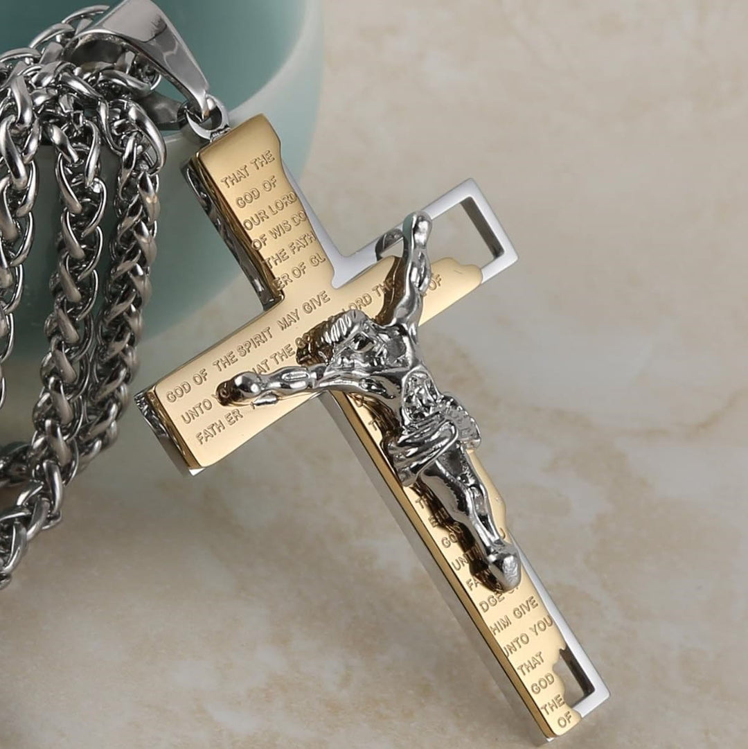 Christianartworkshop Collier pendentif crucifix en acier inoxydable avec chaîne - Doré - image 0