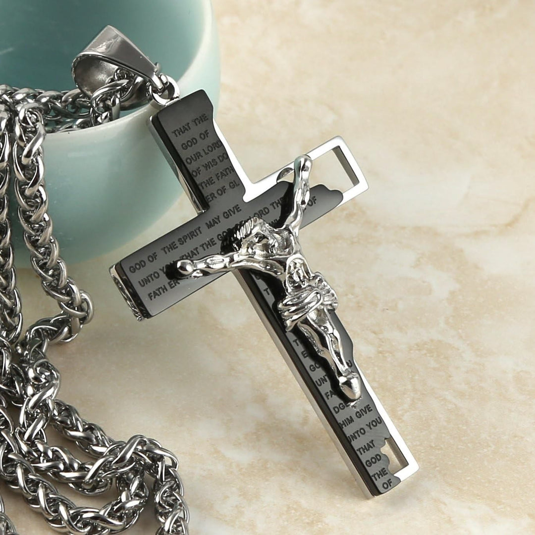 Christianartworkshop Collier pendentif crucifix en acier inoxydable avec chaîne - Noir - image 4