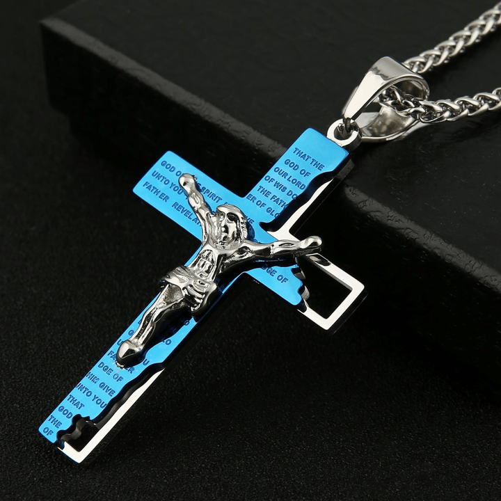 Christianartworkshop Collier pendentif crucifix en acier inoxydable avec chaîne - Bleu - image 2