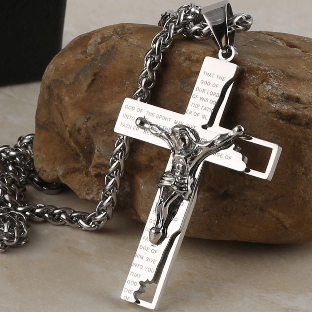 Christianartworkshop Collier pendentif crucifix en acier inoxydable avec chaîne - image 8