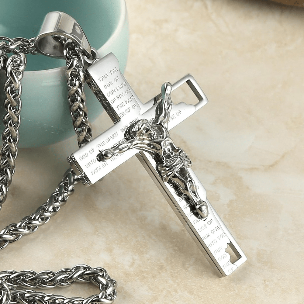 Christianartworkshop Collier pendentif crucifix en acier inoxydable avec chaîne - Argent - image 7