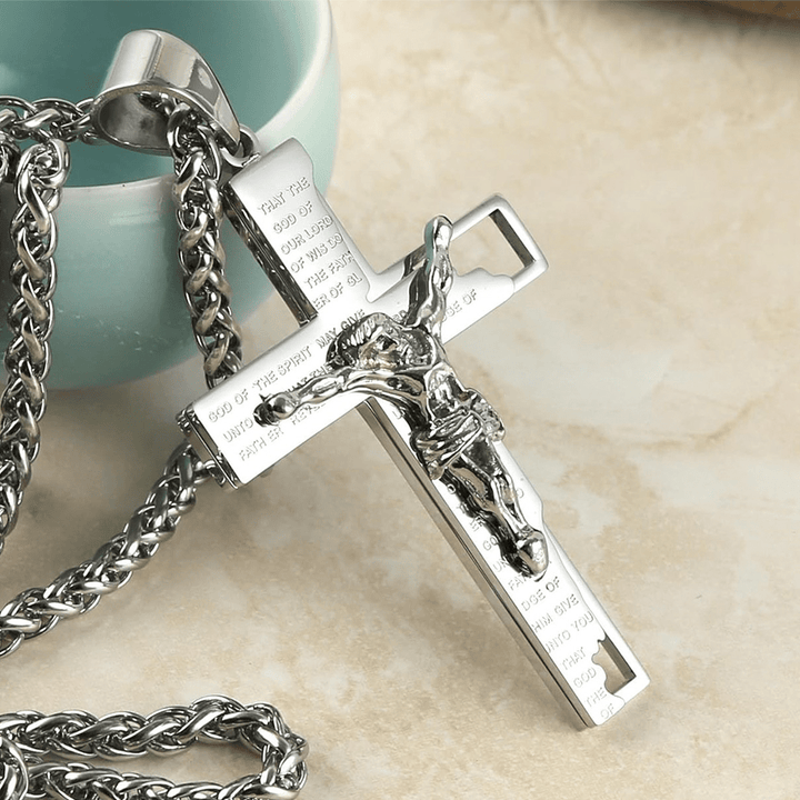 Christianartworkshop Collier pendentif crucifix en acier inoxydable avec chaîne - Argent - image 7