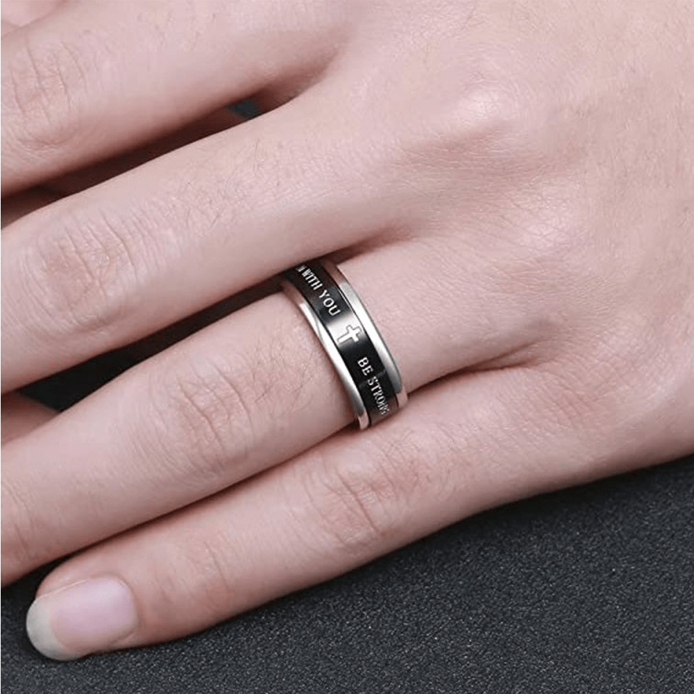 Bague rotative Christianartworkshop en titane noir/or à bords croisés étagés - image 4