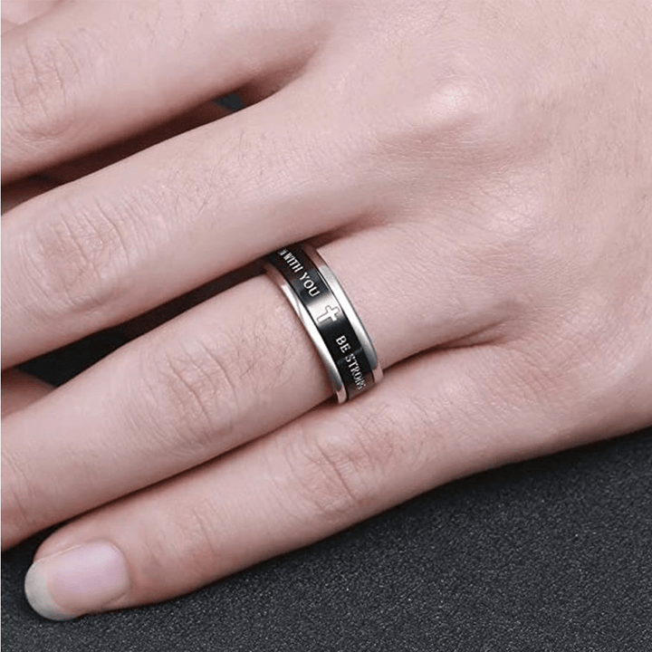 Bague rotative Christianartworkshop en titane noir/or à bords croisés étagés - image 4
