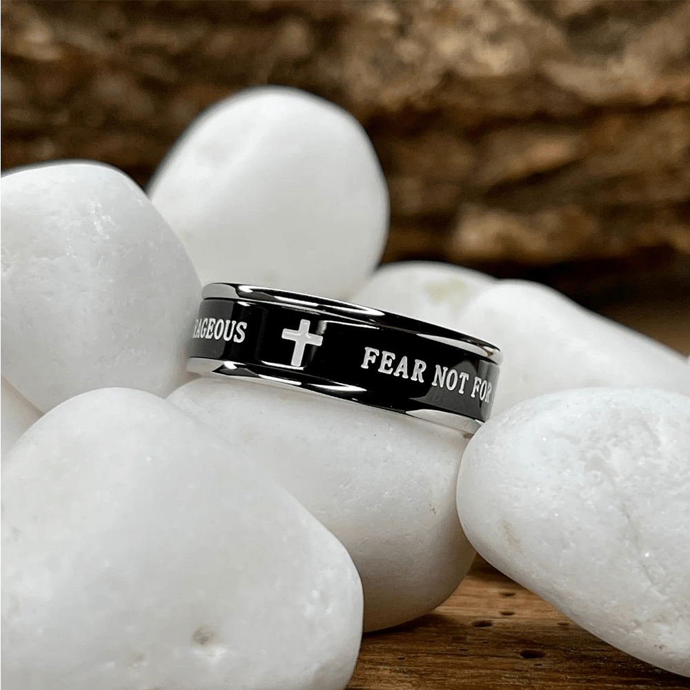 Bague rotative Christianartworkshop en titane noir/or à bords croisés étagés - Argent - US 13 - image 0