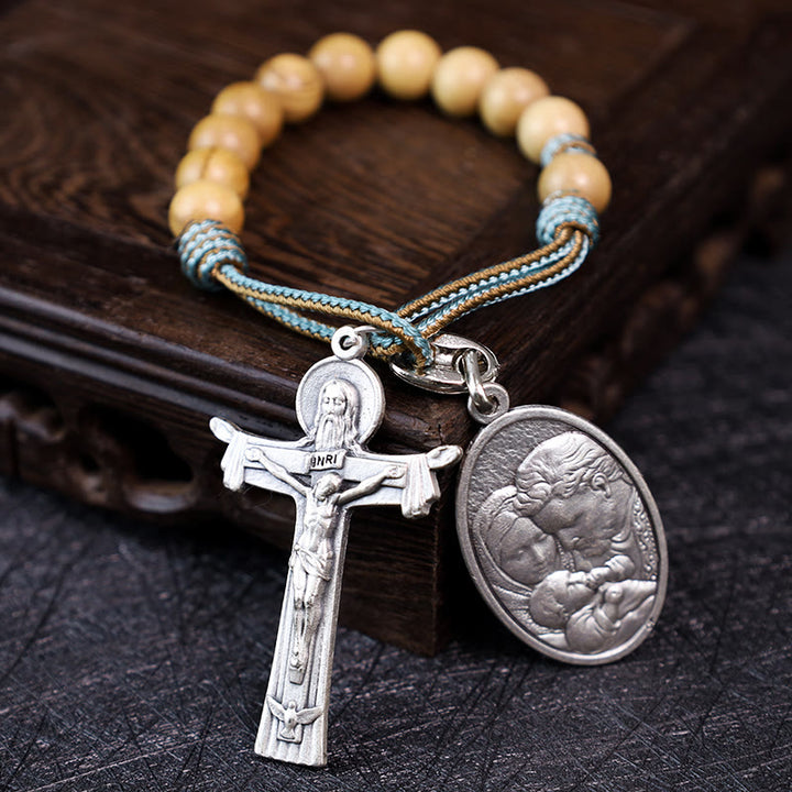 Médaille de Marie et Joseph avec l'Enfant Jésus et chapelet de poche en bois d'olivier avec croix de la Sainte Trinité - image 5