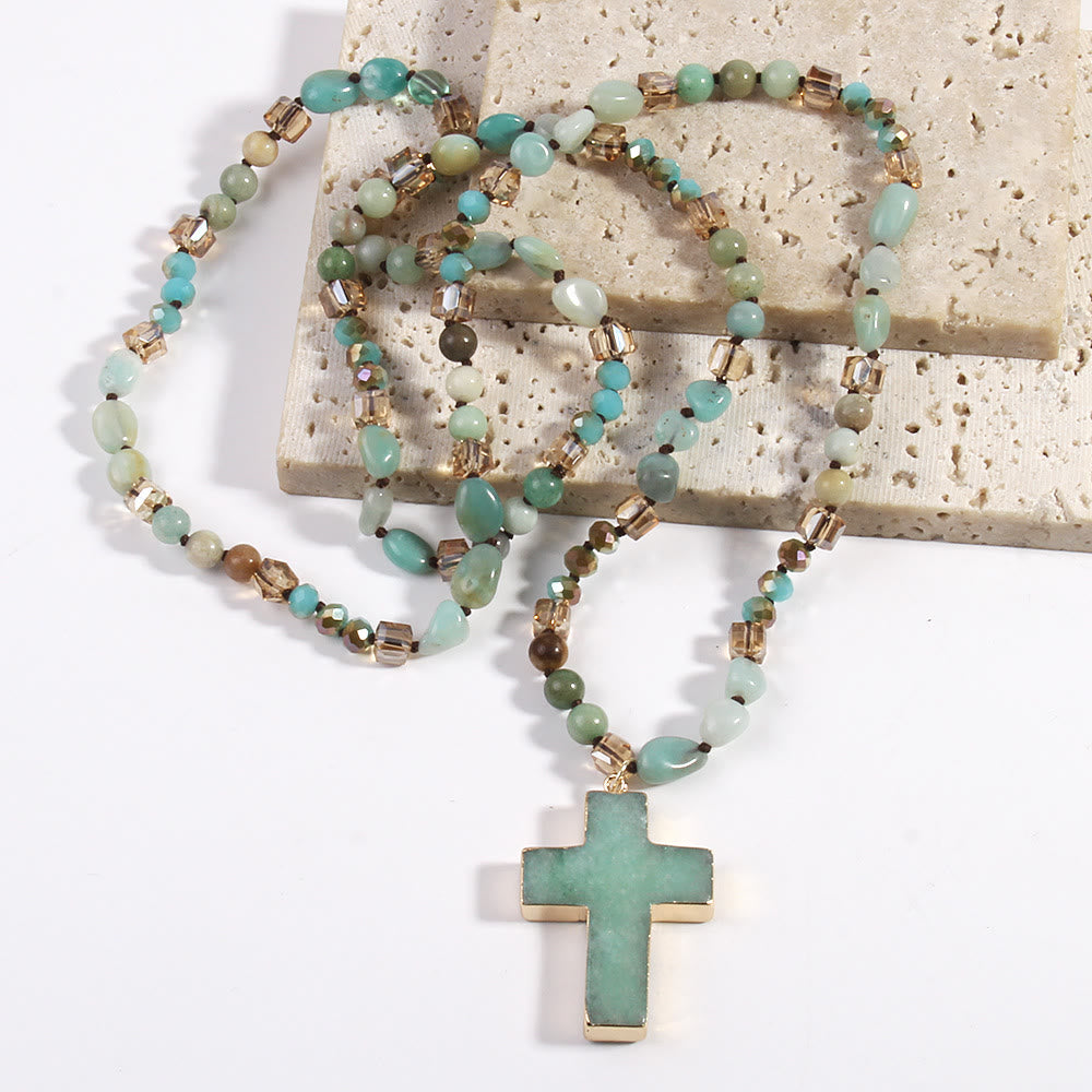 Christianartworkshop Pendentif croix catholique, collier chrétien, bijou religieux - Vert - image 0
