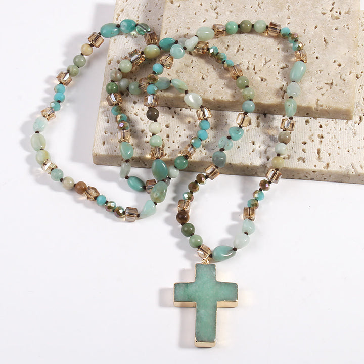 Christianartworkshop Pendentif croix catholique, collier chrétien, bijou religieux - Vert - image 0
