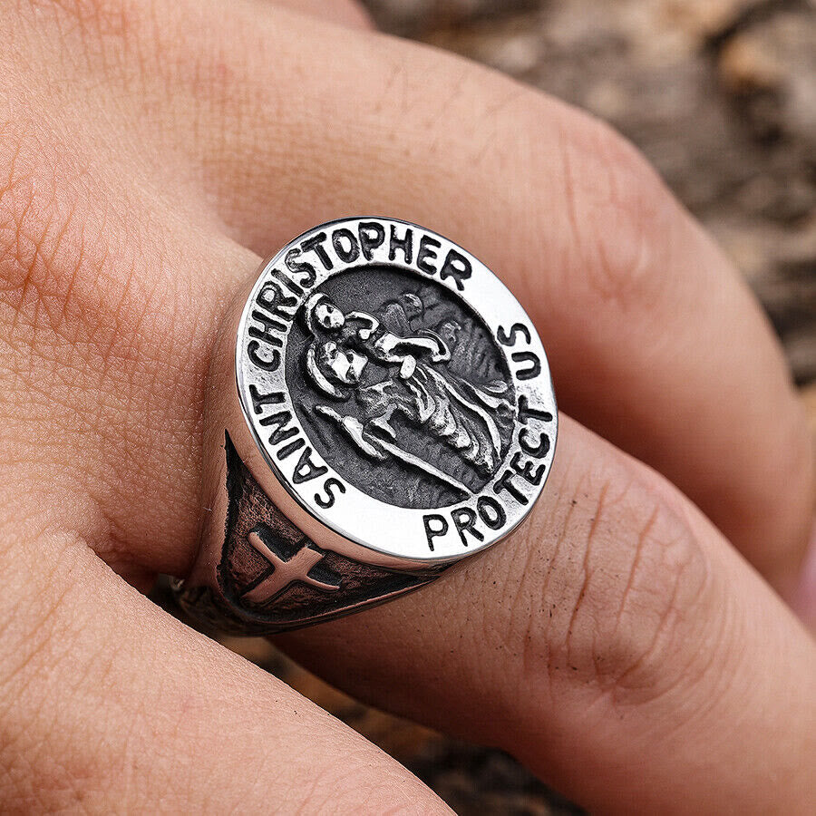 Bague chevalière avec médaille Saint Christophe « Protège-nous » de Christianartworkshop - image 7