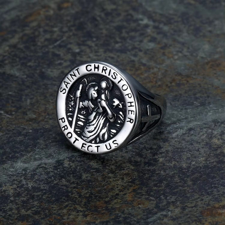 Bague chevalière avec médaille Saint Christophe « Protège-nous » de Christianartworkshop - image 8