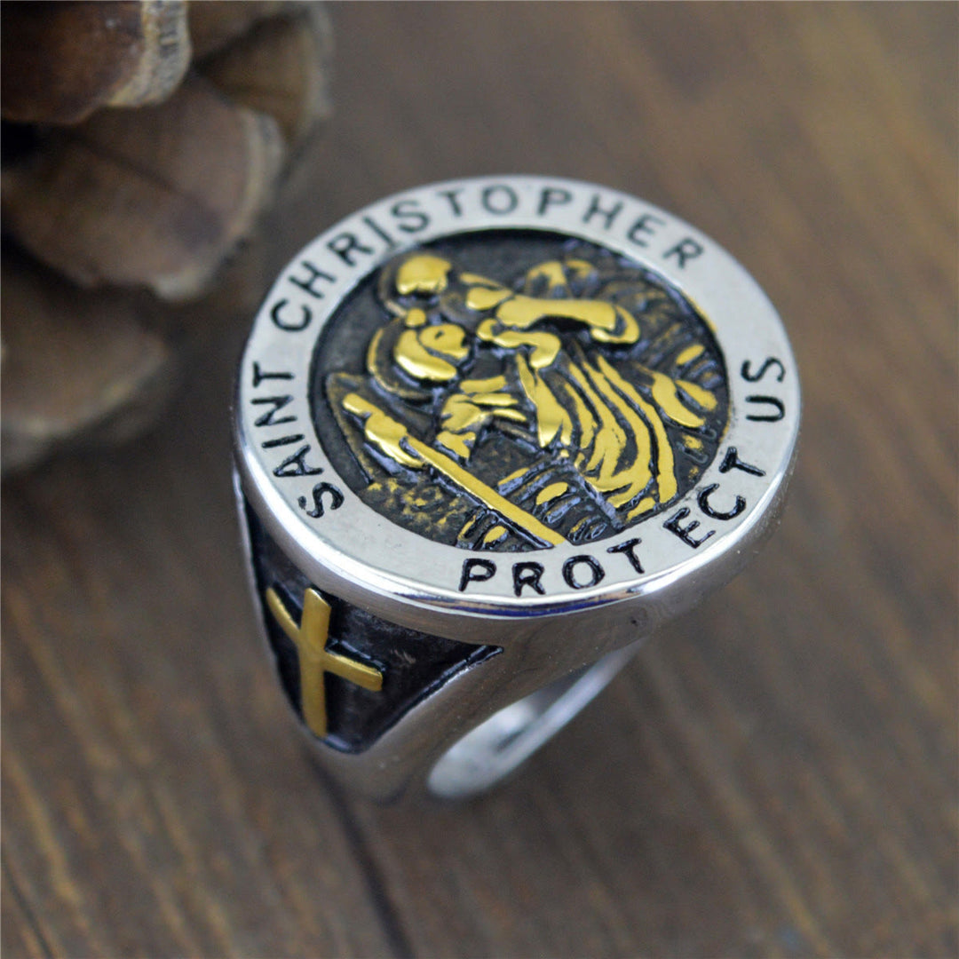 Bague chevalière avec médaille Saint Christophe « Protège-nous » de Christianartworkshop - image 4